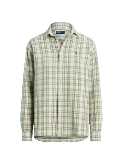 Shop Polo Ralph Lauren Women's Plaid Cotton Twill Shirt In Cream Green Multi Plaid