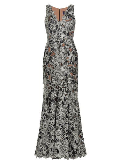 Shop Marchesa Notte Women's Anthousai Cutwork Fit & Flare Gown In Black Ivory