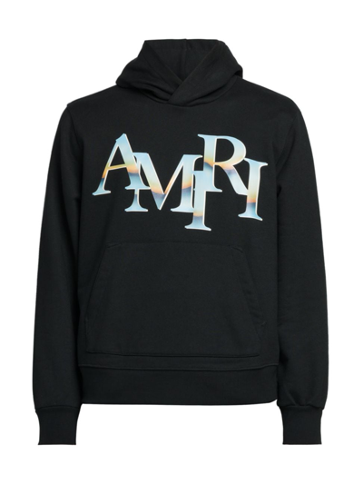 Shop Amiri Men's Staggered Logo Cotton Hoodie In Black