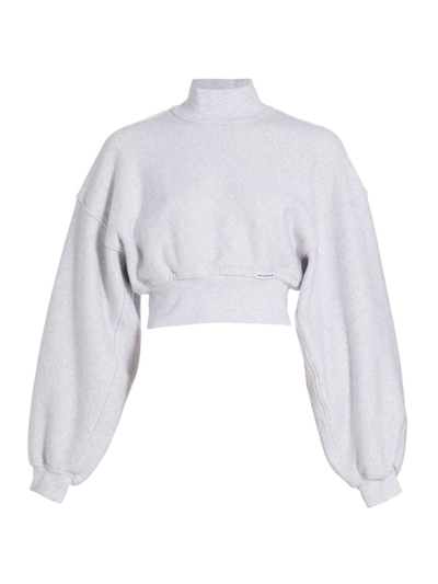 Shop Alexander Wang T Women's Turtleneck Cropped Sweatshirt In Light Heather Grey