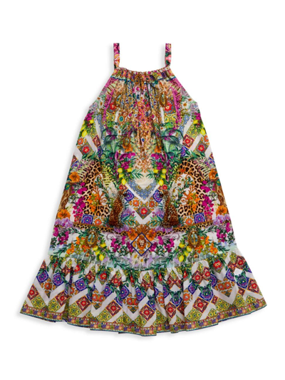 Shop Camilla Little Girl's & Girl's Printed Frill-trim Dress In Flowers Of Neptune