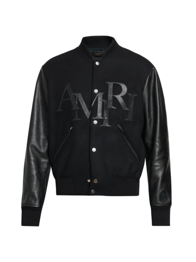 Shop Amiri Men's Staggered Wool Varsity Jacket In Black