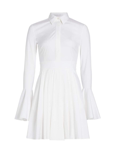Shop Michael Kors Women's Poplin Flare-sleeve Shirtdress In Optic White
