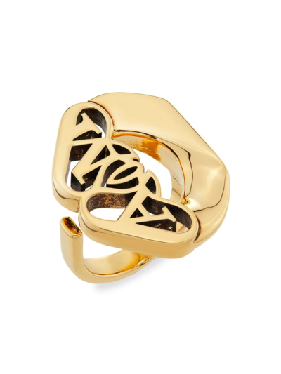 Shop Alexander Mcqueen Women's Seal Goldtone Logo Ring In Light Antique Gold