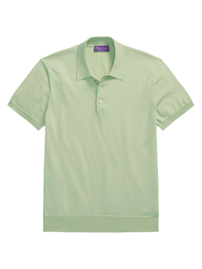 Shop Ralph Lauren Purple Label Men's Fine-knit Cotton Short-sleeve Polo Shirt In Opal Blue
