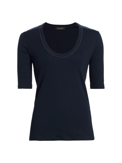 Shop Fabiana Filippi Women's Rib-knit Jersey Short-sleeve T-shirt In Blue Notte