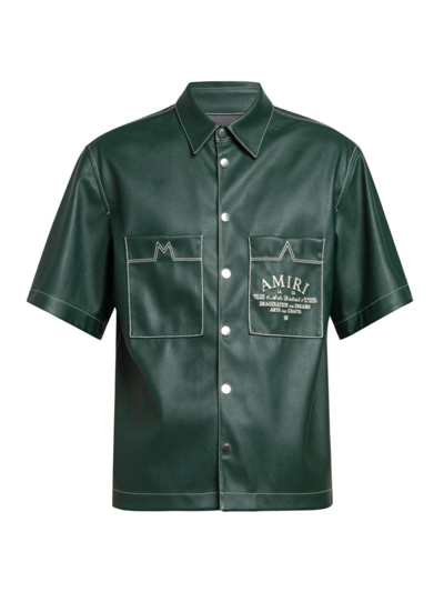 Shop Amiri Men's Arts District Camp Faux Leather Short-sleeve Shirt In Rain Forest