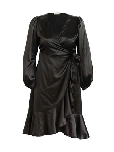 Shop Kiyonna Women's Serena Satin Wrap Dress In Onyx