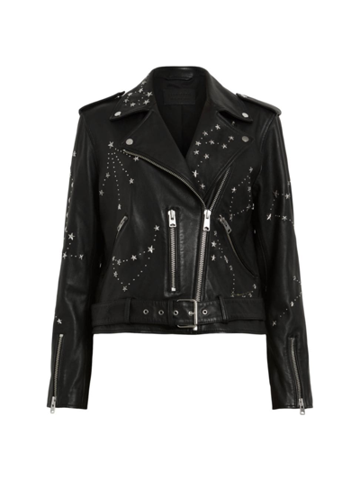 Shop Allsaints Women's Balfern Stela Leather Biker Jacket In Black Silver
