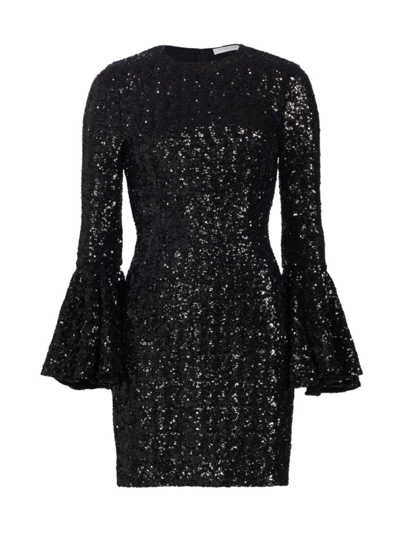 Shop Michael Kors Women's Sequin-embellished Ruffle-sleeve Minidress In Black