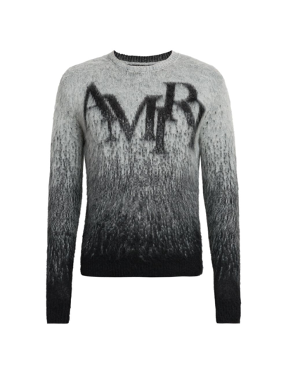 Shop Amiri Men's Staggered Gradient Alpaca-blend Crewneck Sweater In Grey