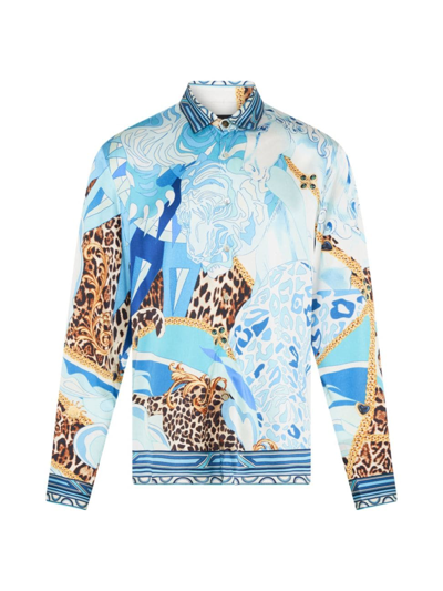 Shop Camilla Men's Long-sleeve Button-front Shirt In Sky Cheetah
