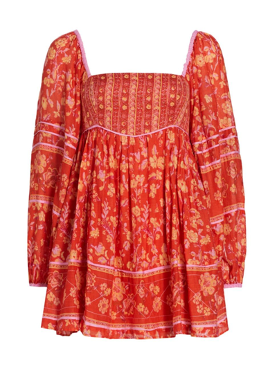 Shop Free People Women's Endless Afternoon Cotton Floral Minidress In Chili Combo