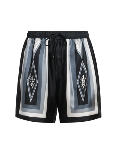 Shop Amiri Men's Diamond Logo Silk Shorts In Black