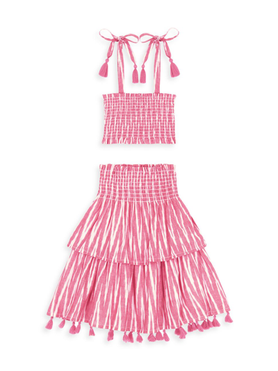 Shop Mer St. Barth Little Girl's & Girl's Noelle Smocked Top & Maxi Skirt Set In Pink