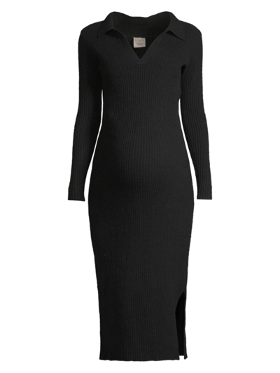 Shop Emilia George Women's Jolie Wool-blend Rib-knit Maternity Sweaterdress In Black
