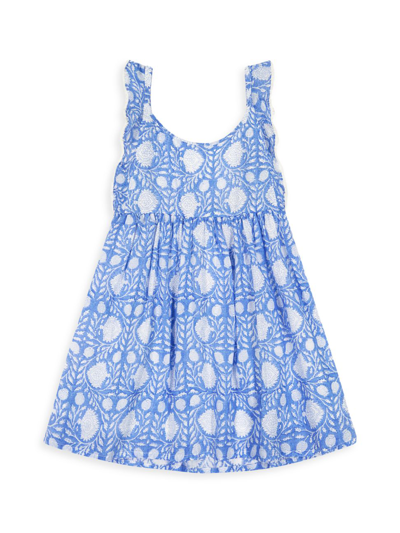 Shop Mer St. Barth Little Girl's & Girl's Daphne Embroidered Flutter Sleeve Dress In Blue