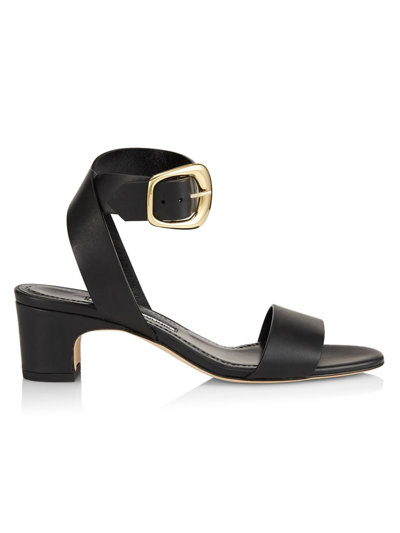 Shop Manolo Blahnik Women's Brutas 50mm Leather Sandals In Black