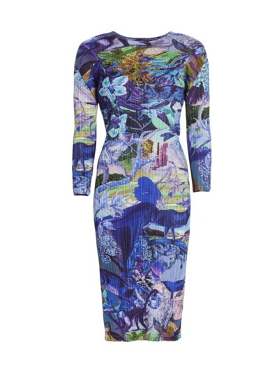 Shop Issey Miyake Women's Aurora Jungle Print Dress In Blue