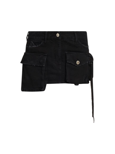 Shop Attico Women's Cargo Asymmetric Miniskirt In Black