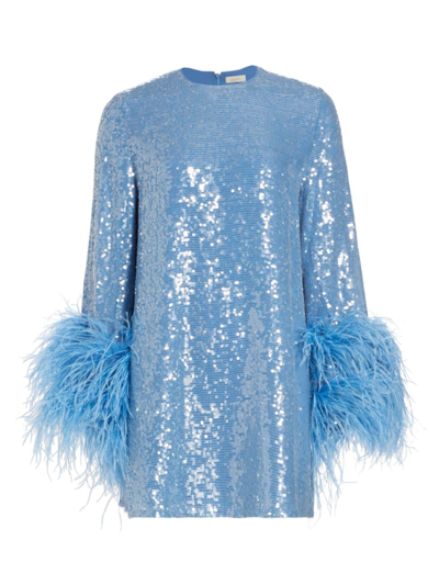 Shop Lapointe Women's Sequin & Ostrich-cuff Shift Minidress In Sky Blue