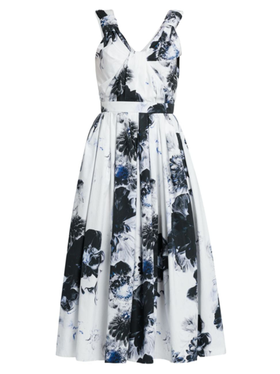 Shop Alexander Mcqueen Women's Chiaroscuro Floral Cotton Dress In Ink