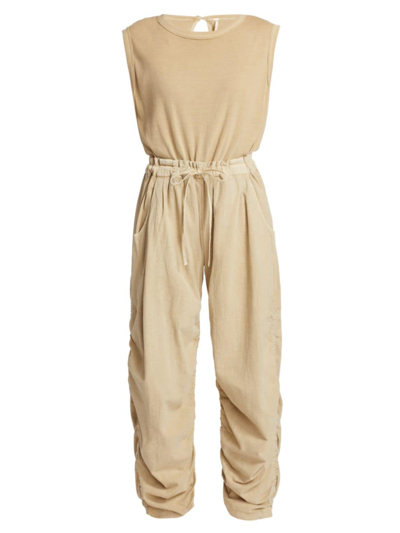 Shop Free People Women's Mixed-media Cotton Jumpsuit In Sand Jam