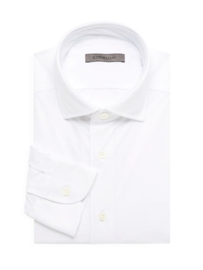 Shop Corneliani Men's Stretch Button-front Dress Shirt In White