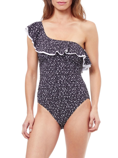 Shop Profile By Gottex Women's Bash Spotted Flounce One-piece Swimsuit In Black White