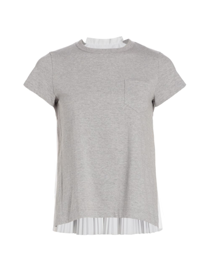 Shop Sacai Women's Pleated-back Cotton Crewneck T-shirt In Light Gray
