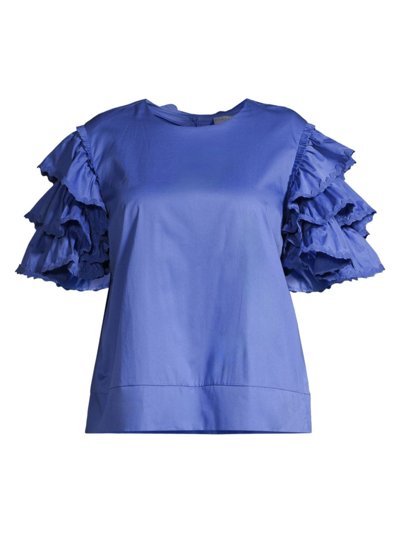 Shop Harshman Women's Plus Juliette Ruffle-sleeve Blouse In Indigo Blue