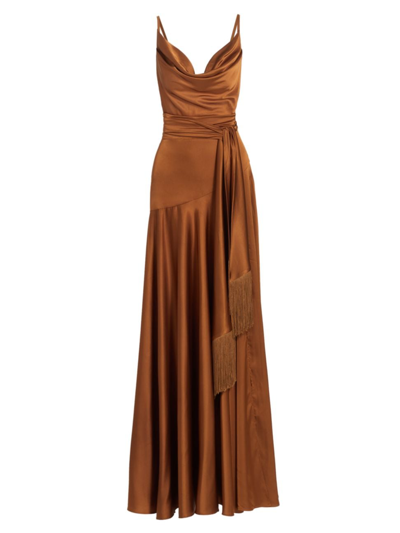 Shop Bronx And Banco Women's Leo Silk-blend Tie-waist Maxi Dress In Copper