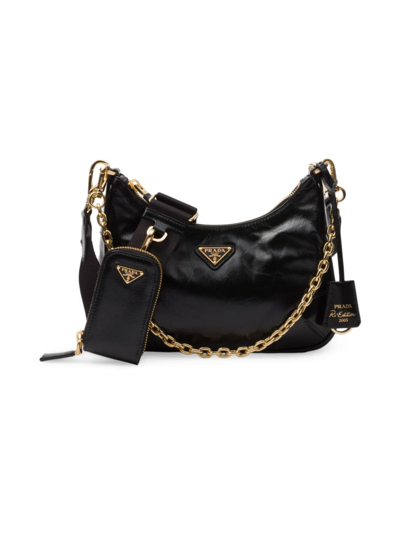Shop Prada Women's Re-edition 2002 Leather Shoulder Bag In Black