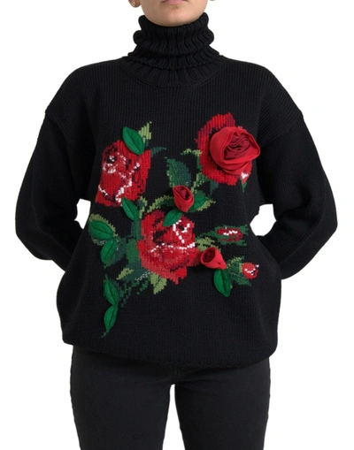 Shop Dolce & Gabbana Elegant Floral Knitted Wool-cashmere Women's Sweater In Black