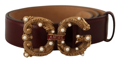 Shop Dolce & Gabbana Elegant Bordeaux Leather Amore Women's Belt