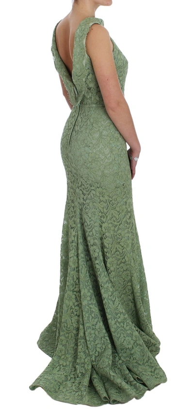 Shop Dolce & Gabbana Elegant Green Floral Lace Maxi Women's Dress