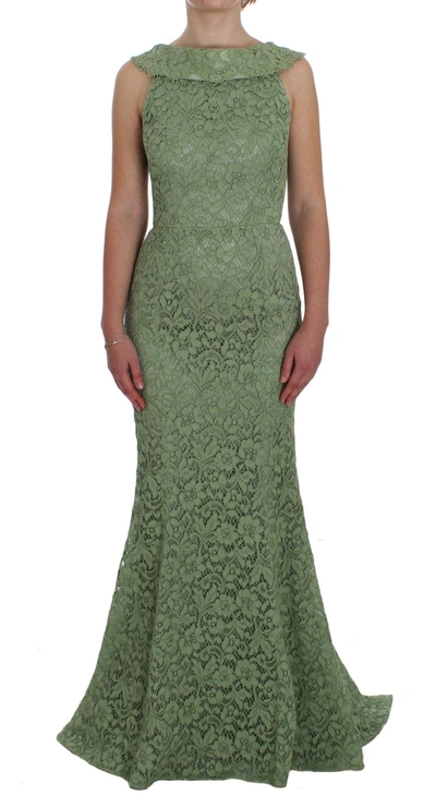 Shop Dolce & Gabbana Elegant Green Floral Lace Maxi Women's Dress