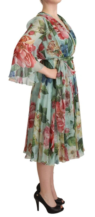 Shop Dolce & Gabbana Floral Silk Midi Wrap Women's Dress In Multicolor