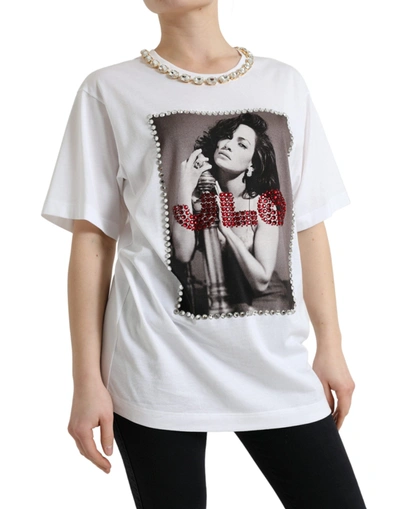 Shop Dolce & Gabbana J.lo Portrait Crystal Tee – Limited Women's Edition In White