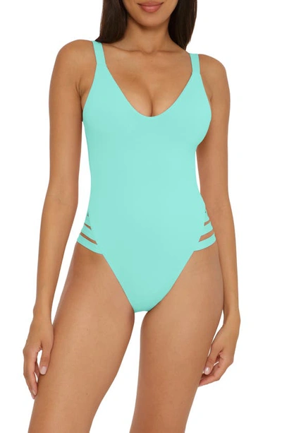 Shop Becca Color Code Leg Inset One-piece Swimsuit In Sky