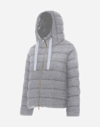 Herno Shiny Knit Bomber Jacket In Pearl