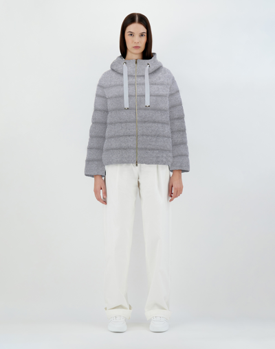Herno Shiny Knit Bomber Jacket In Pearl