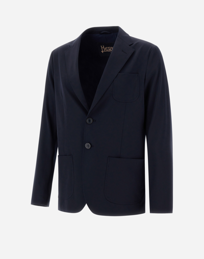 Herno Blazer In Easy Suit Stretch In Navy Blue