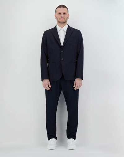 Shop Herno Blazer In Easy Suit Stretch In Navy Blue