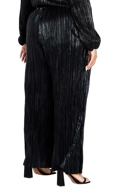 Shop City Chic Lexie Metallic Plissé Wide Leg Pants In Black