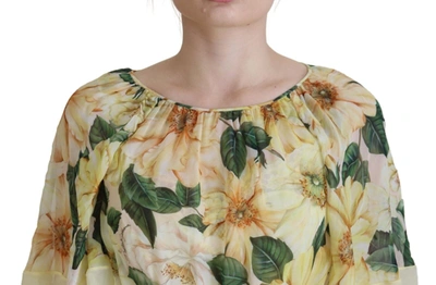 Shop Dolce & Gabbana Elegant Floral Silk Pleated Maxi Women's Dress In Yellow