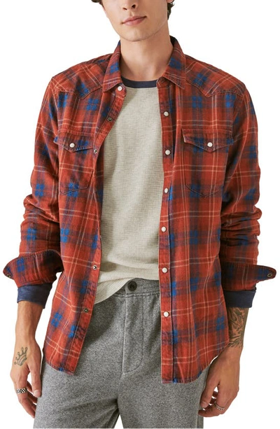 Shop Lucky Brand Plaid Western Cotton Twill Snap-up Shirt In Red Plaid