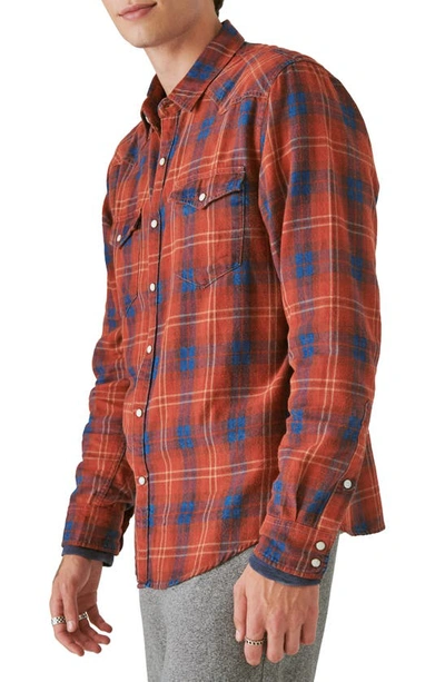 Shop Lucky Brand Plaid Western Cotton Twill Snap-up Shirt In Red Plaid