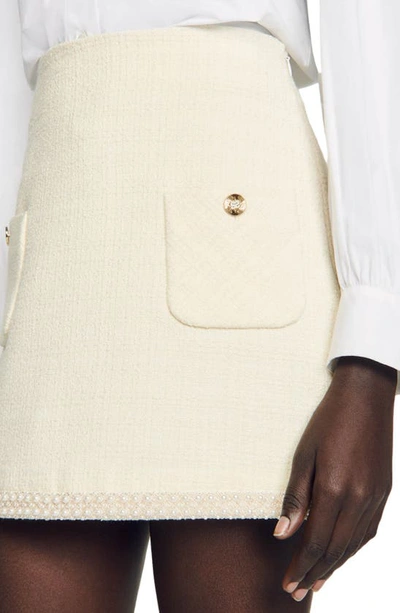 Shop Sandro Vayie High Waist Tweed Miniskirt In Ecru