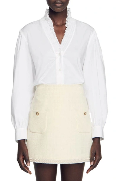 Shop Sandro Vayie High Waist Tweed Miniskirt In Ecru